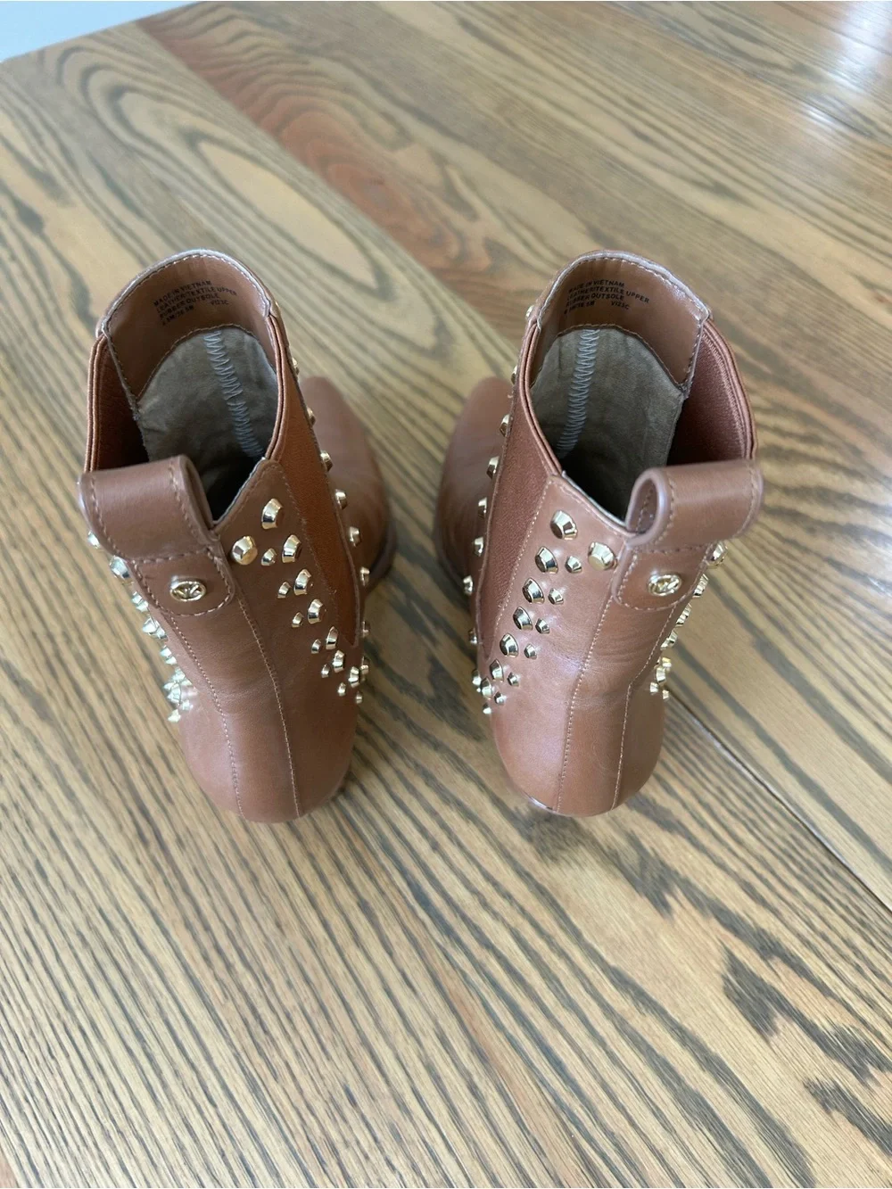 MICHAEL Michael Kors Brown Leather Studded Ankle Boots, size 6.5